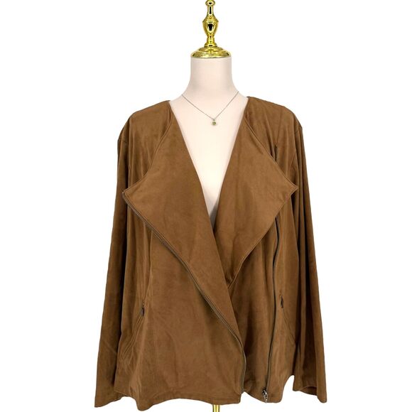 J. Jill Moto Jacket 3X Vegan Faux Suede Acorn Brown Soft Fall Zip Pockets Fall - Picture 5 of 15